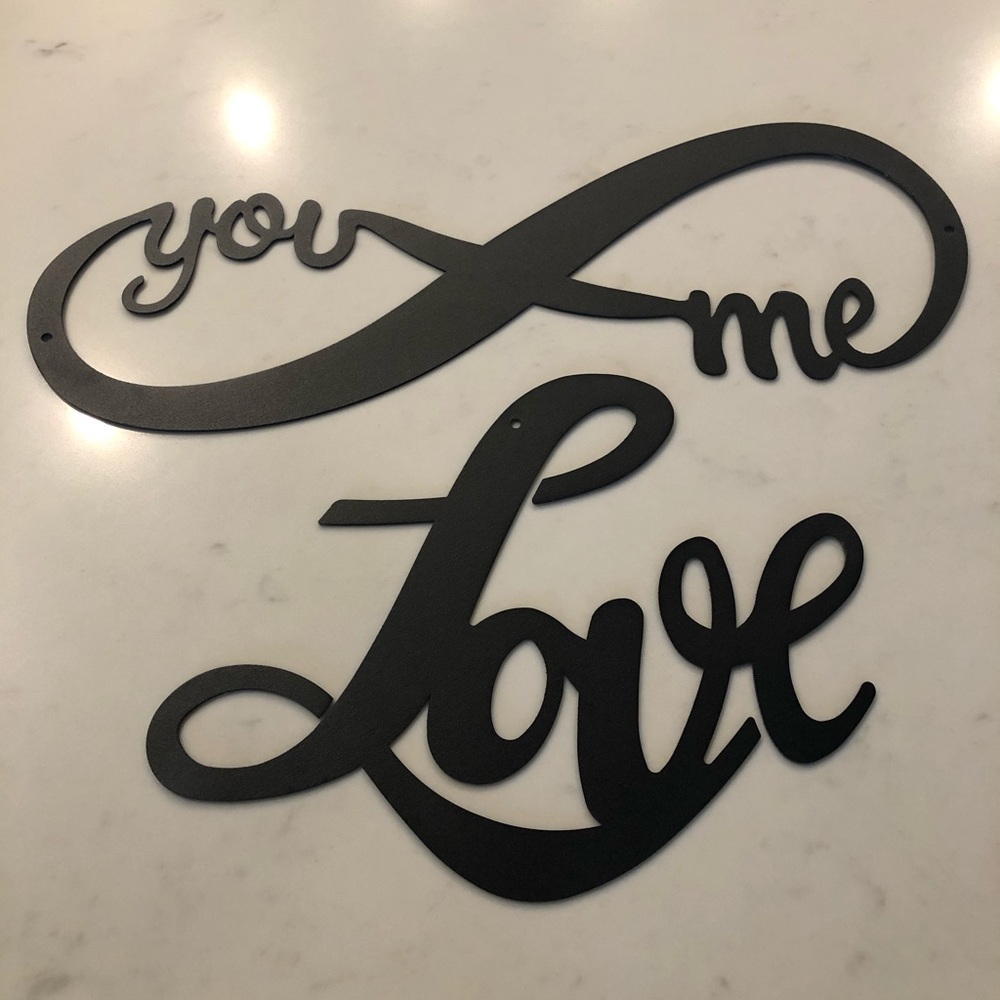 2 black metal word wall decor